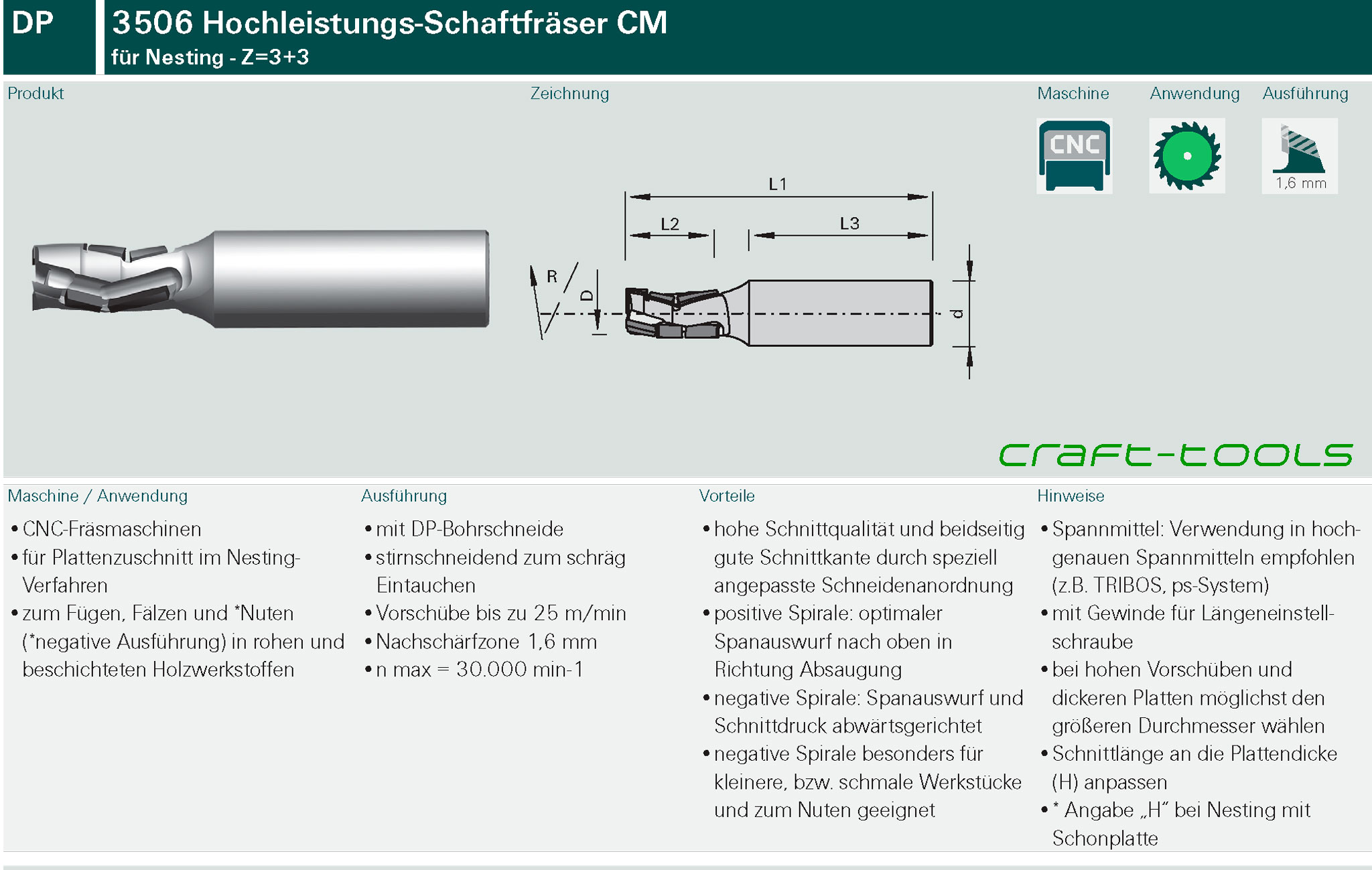 Stehle 3506 Hochleistungs-Schaftfräser CM DP Nesting - Z=3+3